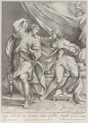 Joseph and Potiphar's wife by Hieronymus Ferroni, print, 1705