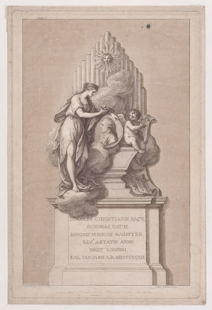 Monument to Johann Christian Bach by Francesco Bartolozzi, print, 1782