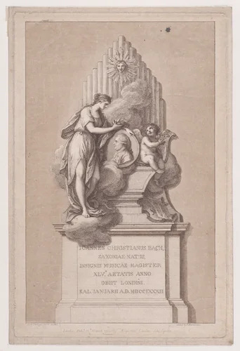 Monument to Johann Christian Bach by Francesco Bartolozzi, print, 1782