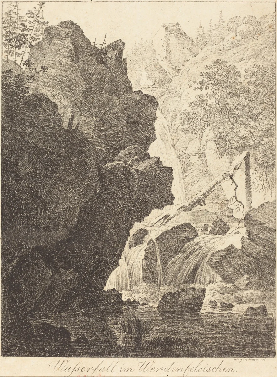 The Waterfall (Wasserfall im Werdenfelsischen) by Max Joseph Wagenbauer, print, 1805