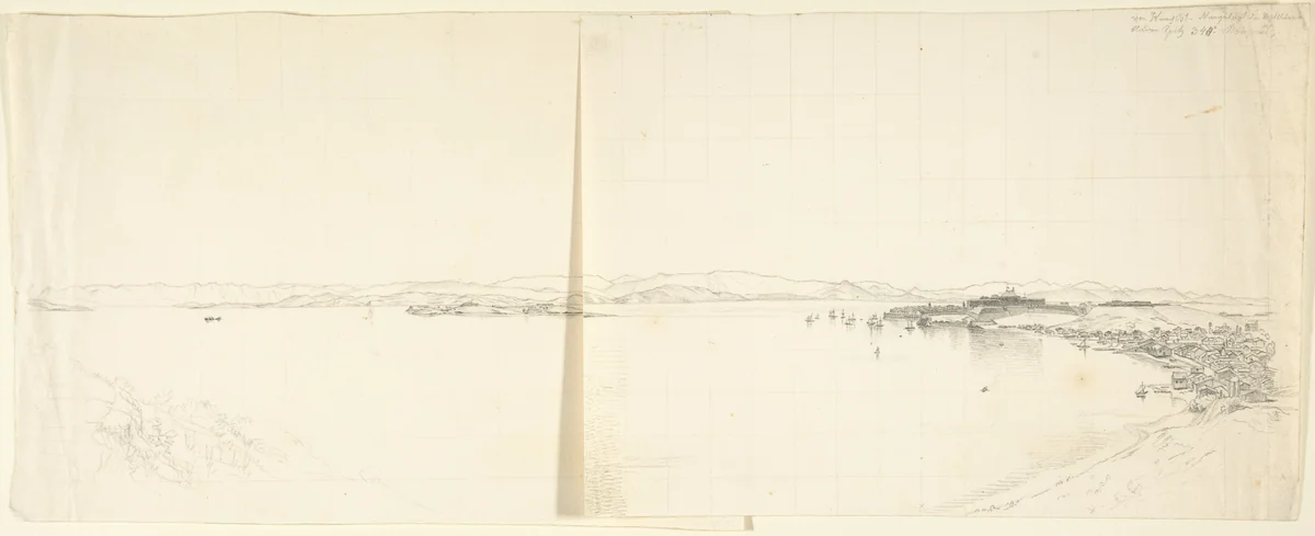 View of a Bay and Mountains by Franz von Hauslab, drawing, 1810-1883