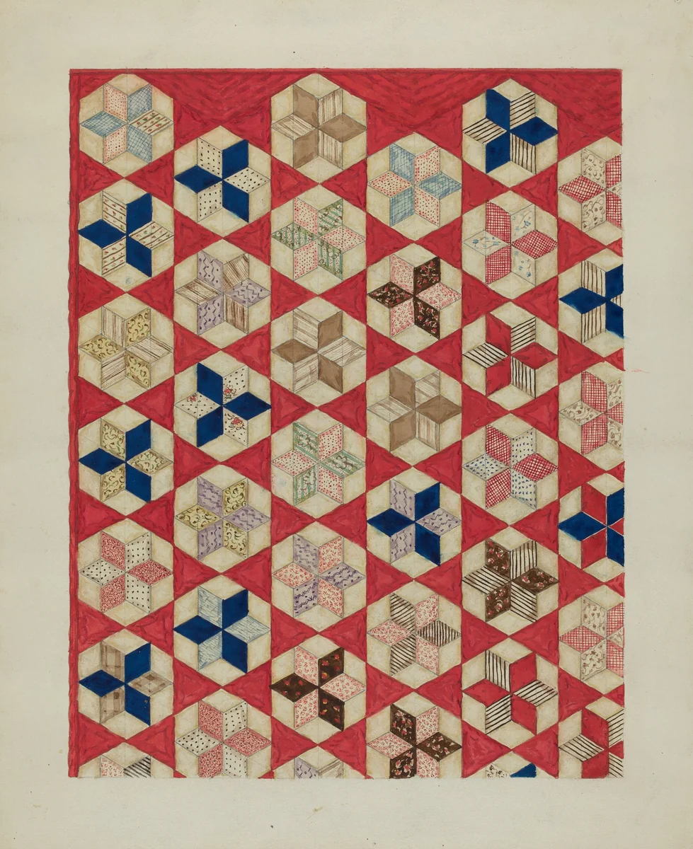 Patchwork Quilt - "Evening Star" by Lon Cronk, index of american design, 1936