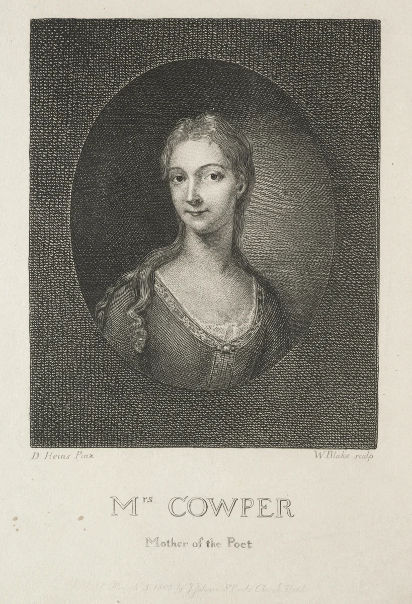 Mrs. Cowper, Mother of the Poet by William Blake, print, 1802