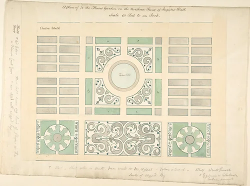 Plan of the Flower Garden on the Northern Front, Ingestre Hall, Staffordshire by Sir Charles Chetwynd, drawing, 1836