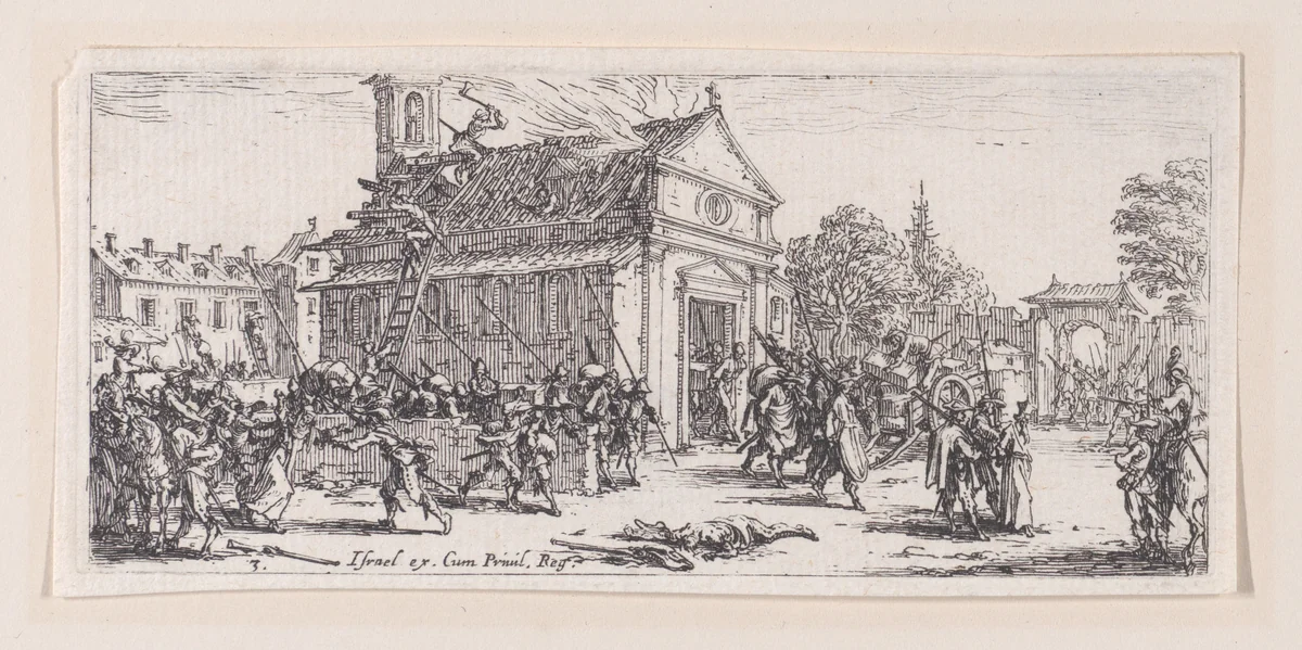 Dévastation d'un Monastère (Devastation of a Monastery), plate 3 from "Les Petites Misères de la Guerre" (The Little Miseries of War) by Jacques Callot, print, 1636