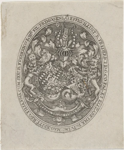 Shields of Frederick V, Elizabeth, and Prince Frederick Henry by Simon van de Passe, print, 1595-1647