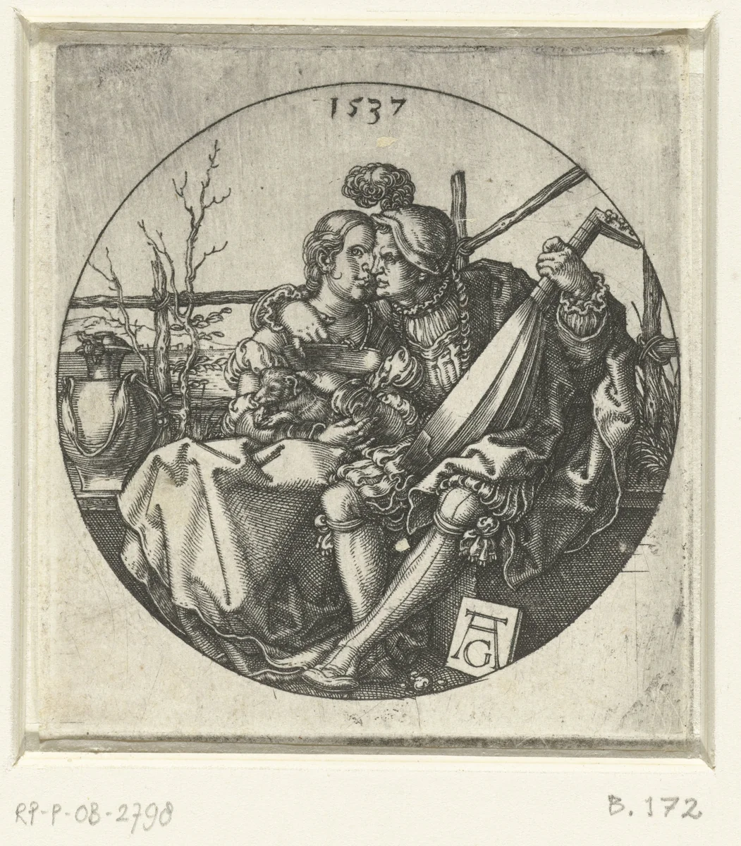 Luitspeler en zijn geliefde by Unknown, print, 1537