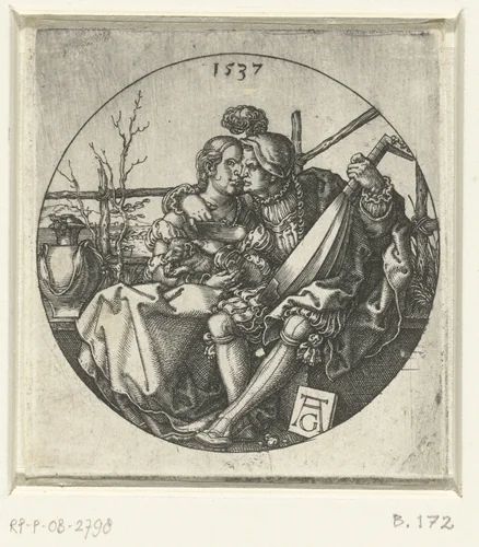 Luitspeler en zijn geliefde by Unknown, print, 1537