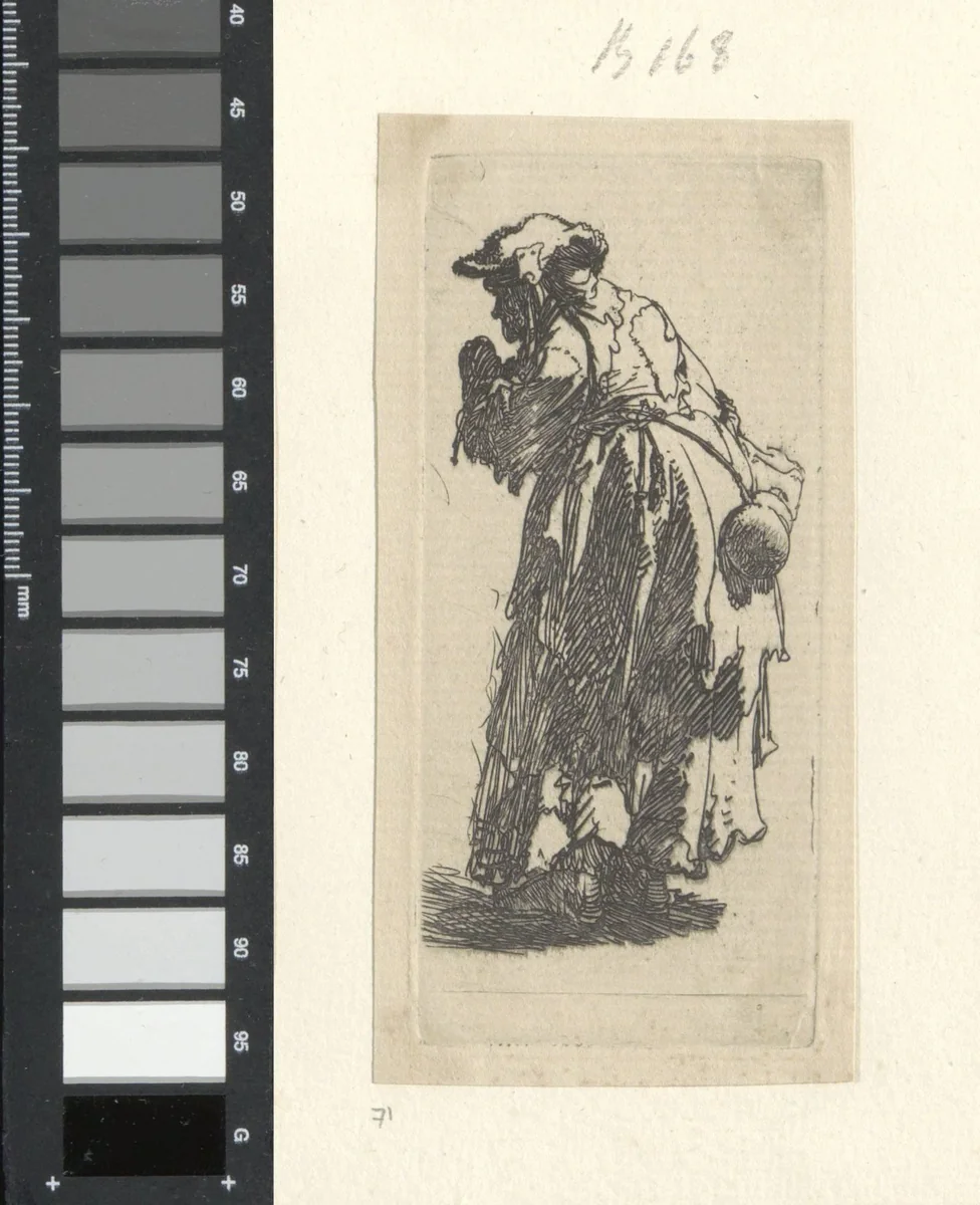 Oude bedelares met kalebas by Rembrandt van Rijn, book, 1628-1632