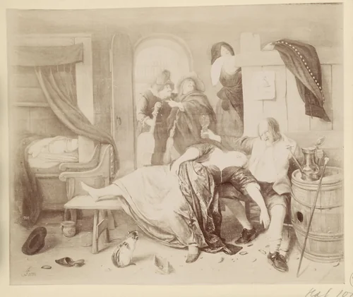 Fotoreproductie van het schilderij Het dronken paar door Jan Steen by anonymous, photograph, 1867-1880