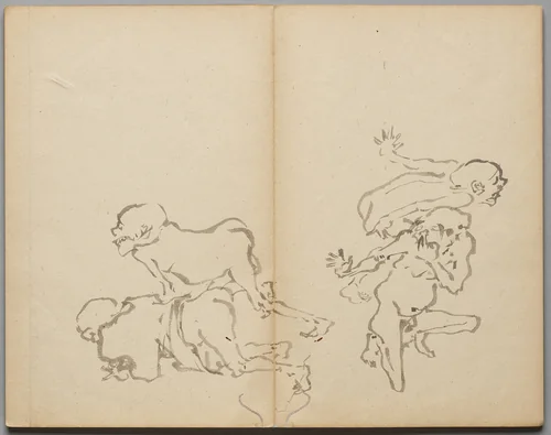Seniors' Farting Contest from Sketch Album by Kawanabe Kyōsai (河鍋暁斎), book, 1855-1889