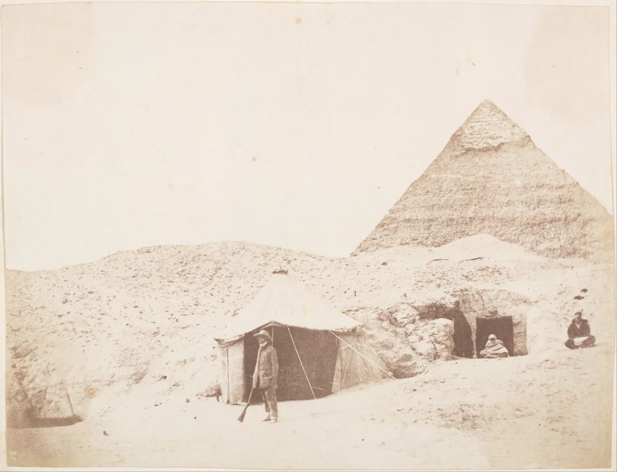 [The Photographer before his Tent on the Site of the Pyramid of Khafre (Chephren)] by George Wilson Bridges, photograph, 1851
