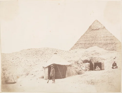 [The Photographer before his Tent on the Site of the Pyramid of Khafre (Chephren)] by George Wilson Bridges, photograph, 1851