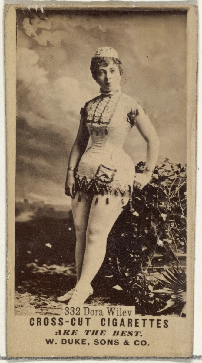 Card Number 332, Dora Wiley, from the Actors and Actresses series (N145-3) issued by Duke Sons & Co. to promote Cross Cut Cigarettes by W. Duke, Sons & Co., photograph, 1880-1889