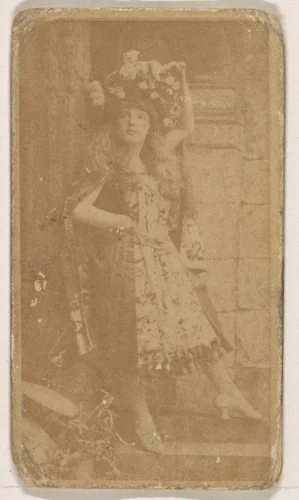 Actress wearing large floral piece in hair, from the Actresses series (N245) issued by Kinney Brothers to promote Sweet Caporal Cigarettes by Kinney Brothers Tobacco Company, photograph, 1890