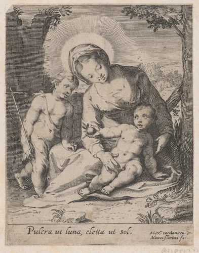 Virgin and Child with the infant Saint John the Baptist by anonymous, print, 1576-1613