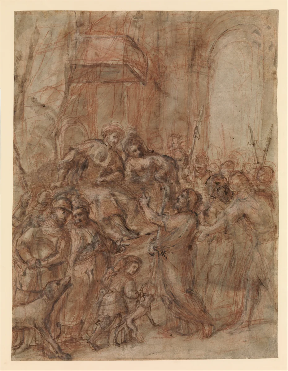 Saint John the Baptist before Herod and Herodias by Pier Francesco Mazzucchelli, drawing, 1500-1600