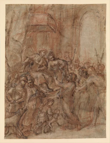 Saint John the Baptist before Herod and Herodias by Pier Francesco Mazzucchelli, drawing, 1500-1600