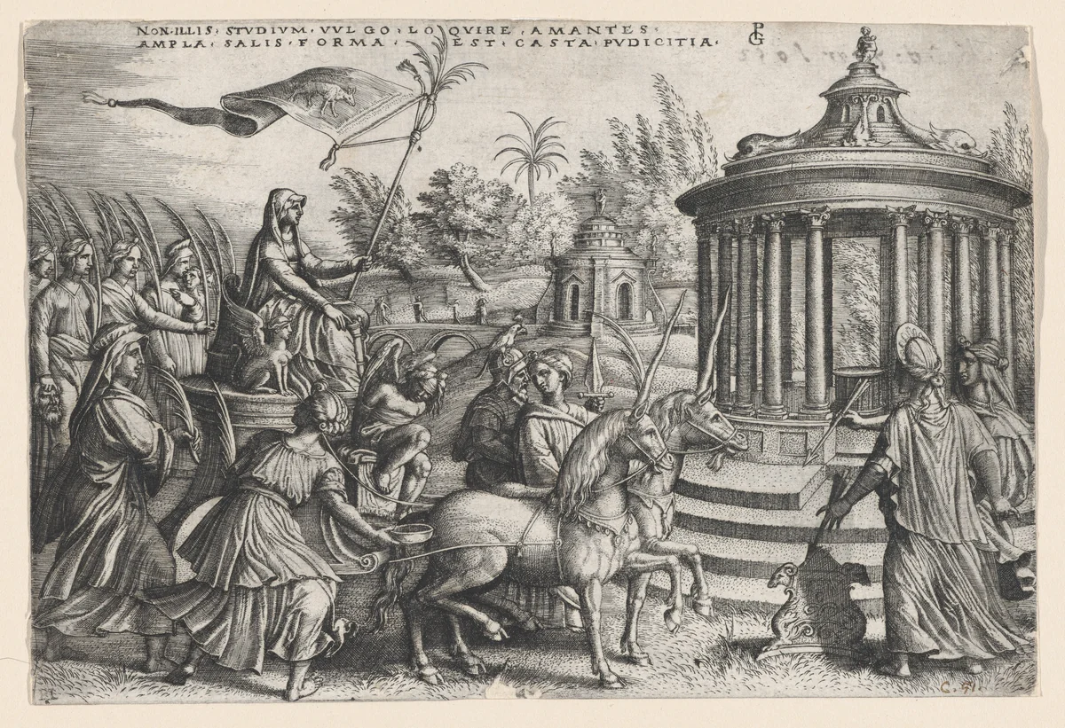 The Triumph of Chastity on Love, from the Triumphs of Petrarch by Georg Pencz, print, 1529-1549