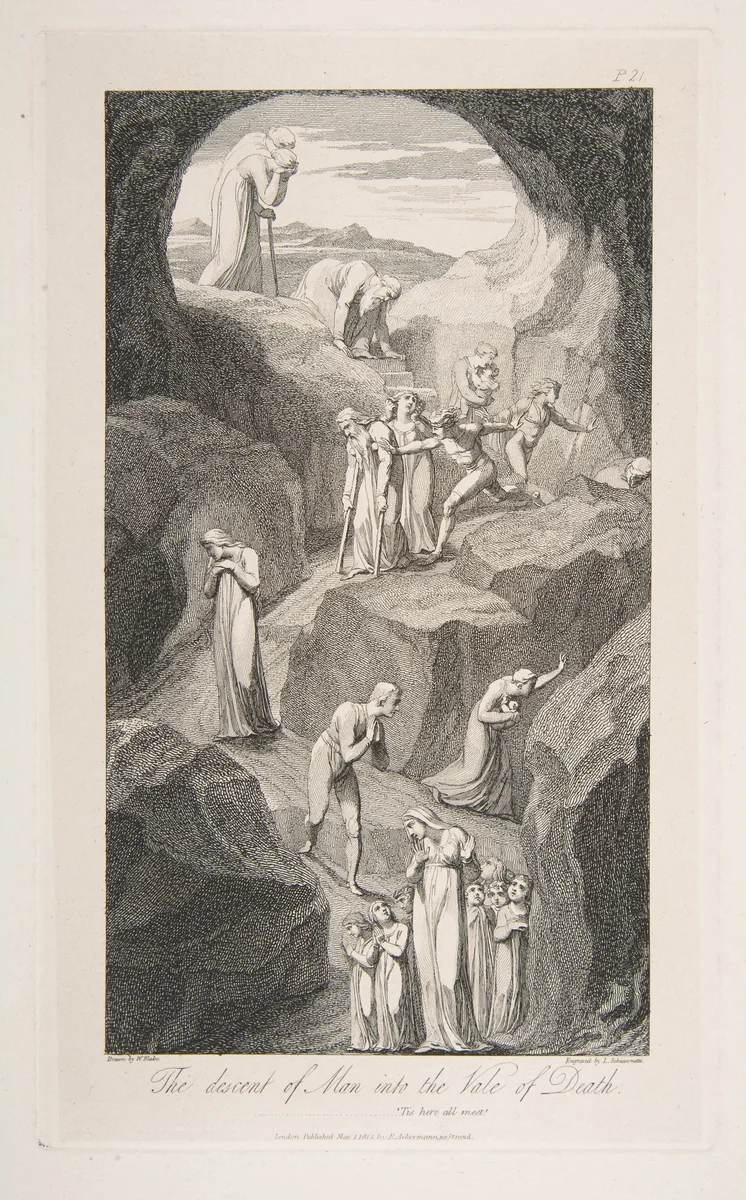 The Descent of Man into the Vale of Death, from "The Grave," a Poem by Robert Blair by William Blake, print, 1813