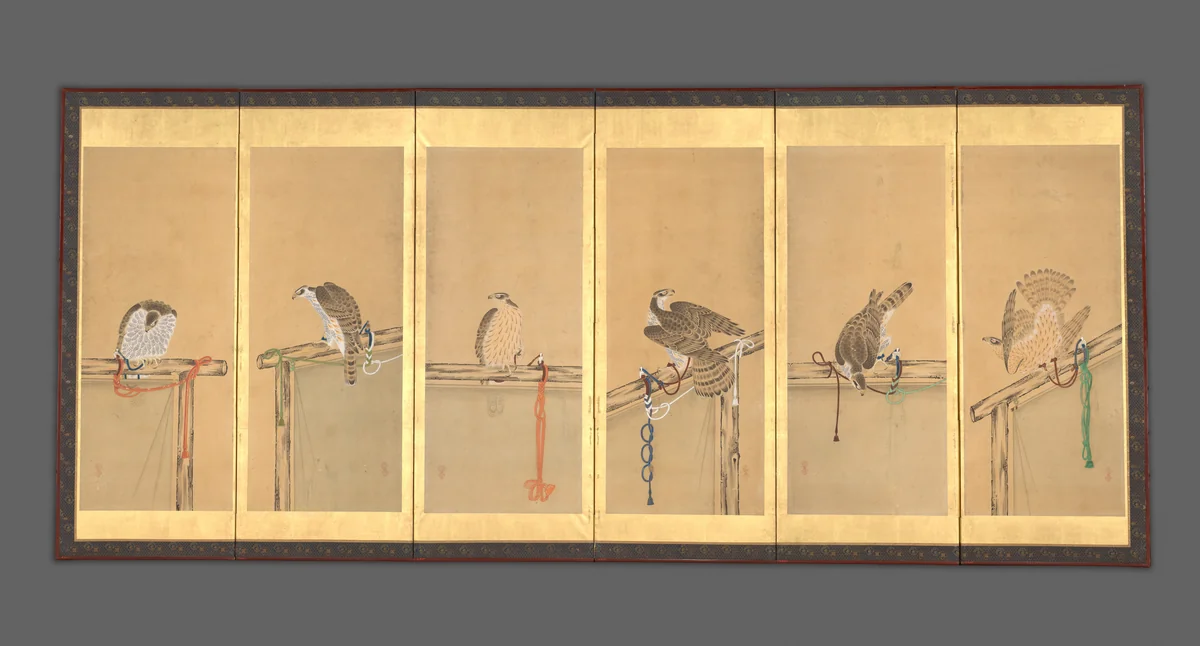 Tethered Hawks by Soga Chokuan, painting, 1800-1899