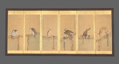 Tethered Hawks by Soga Chokuan, painting, 1800-1899
