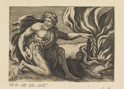 Boekverbranding by Marco Dente, print, 1498-1532