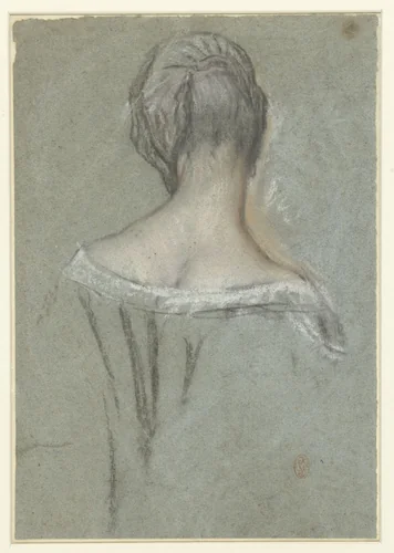 Elegante dame, van achteren by anonymous, drawing, 1700-1800