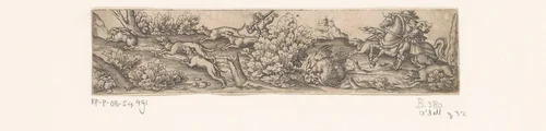 Hazenjacht met honden en een valk by Unknown, print, 1524-1562