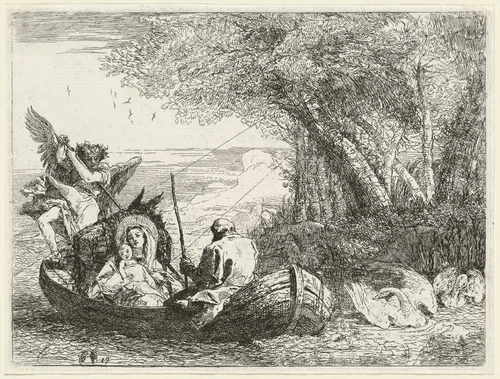 The Holy Family Being Ferried Across the River by Giovanni Domenico Tiepolo, print, 1753