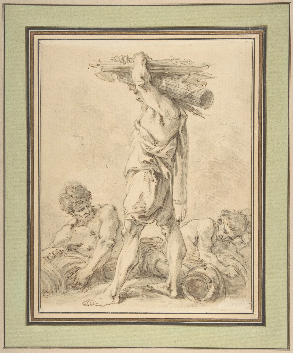 Standing Man Carrying Fasces and Arms by François Boucher, drawing, 1700-1770