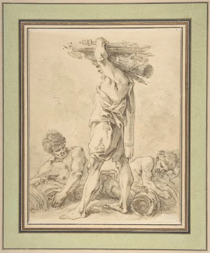 Standing Man Carrying Fasces and Arms by François Boucher, drawing, 1700-1770