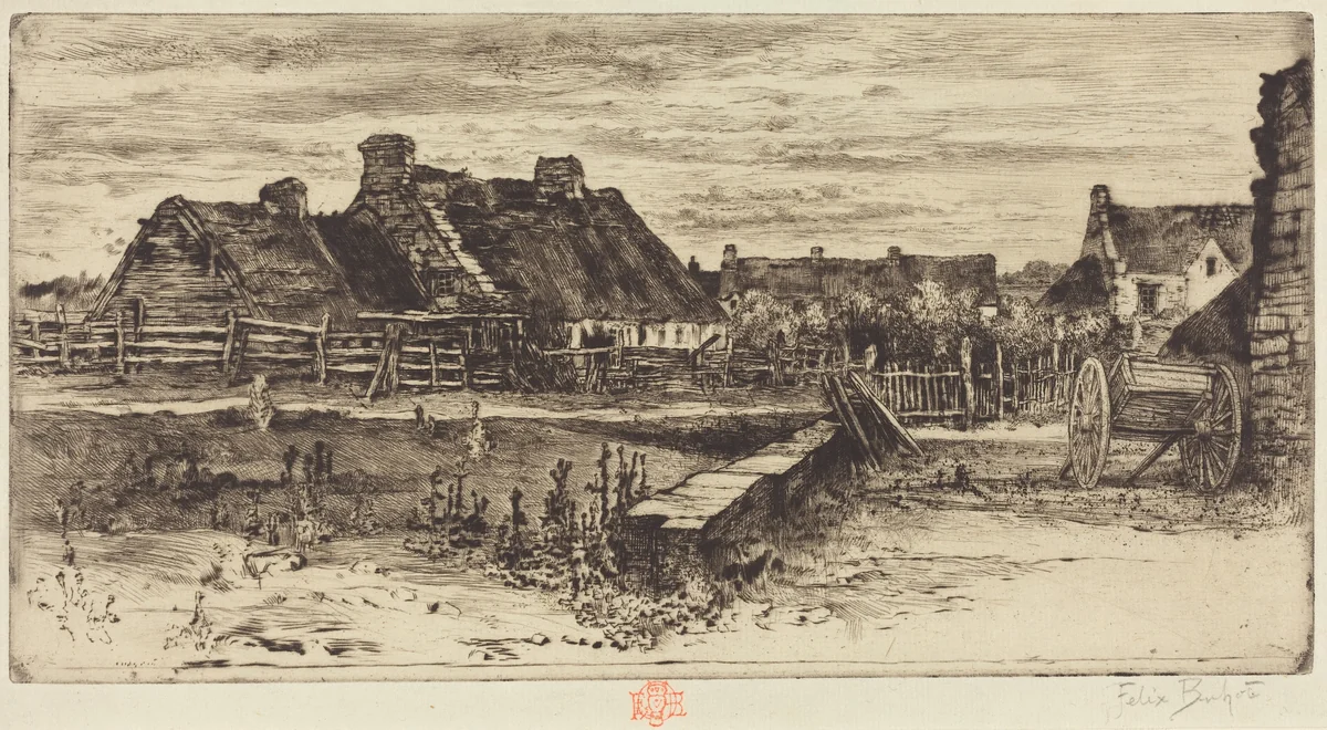 Les Grandes Chaumières by Félix-Hilaire Buhot, print, 1847-1898