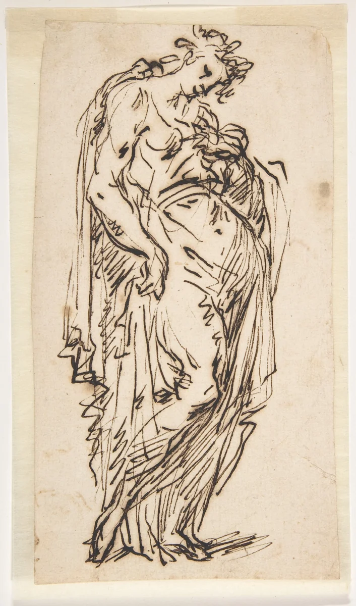 Standing Draped Female Figure by Micco Spadaro, drawing, 1612-1675