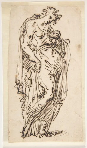 Standing Draped Female Figure by Micco Spadaro, drawing, 1612-1675