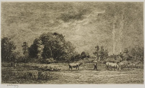 Moonrise by Charles-François Daubigny, print, 1861