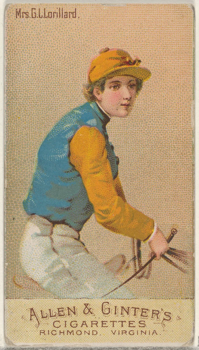Mrs. G.L. Lorillard, from the Racing Colors of the World series (N22b) for Allen & Ginter Cigarettes by Allen & Ginter, print, 1888