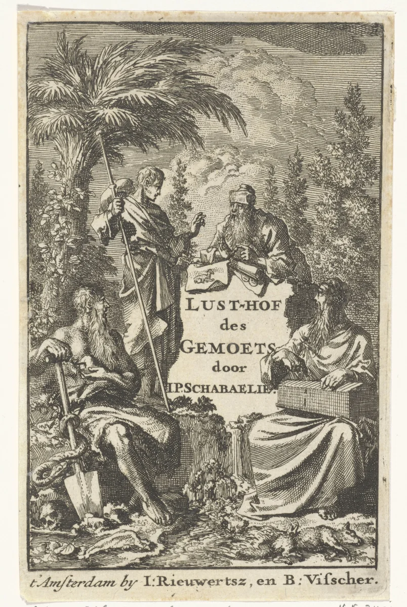 Titelpagina voor: Jean Philipsz. Schabaalje's,'De vermeerderde lust-hof des gemoeds', 1706 by Jan Luyken, print, 1706