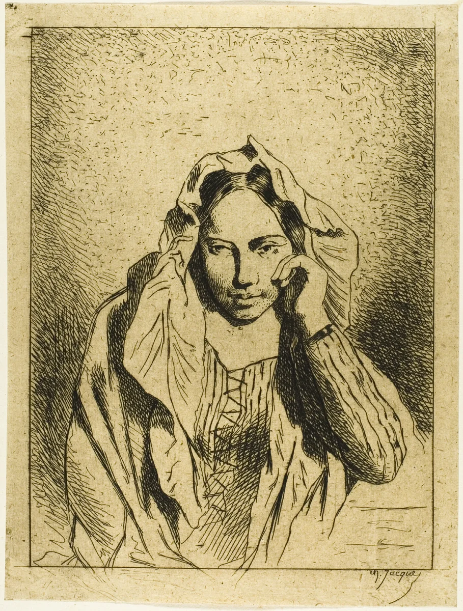 Portrait of a Seated Woman by Charles-Émile Jacque, print, 1833-1894