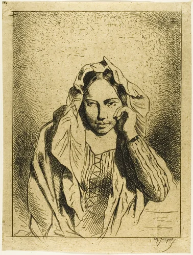 Portrait of a Seated Woman by Charles-Émile Jacque, print, 1833-1894