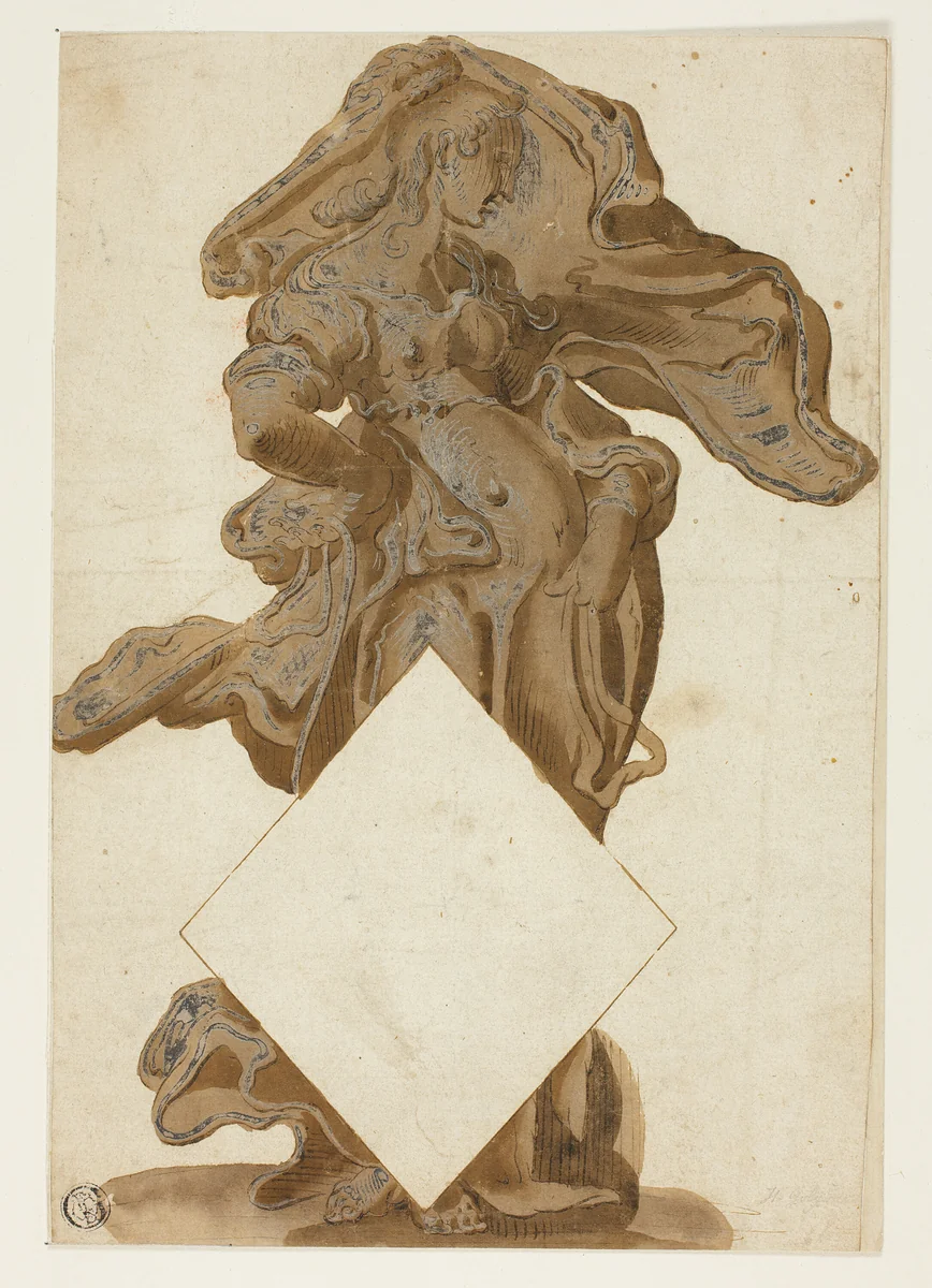 Design with Female Figure in Flowing Drapery by Hendrick Goltzius, drawing, 1546-1638
