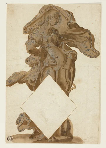 Design with Female Figure in Flowing Drapery by Hendrick Goltzius, drawing, 1546-1638