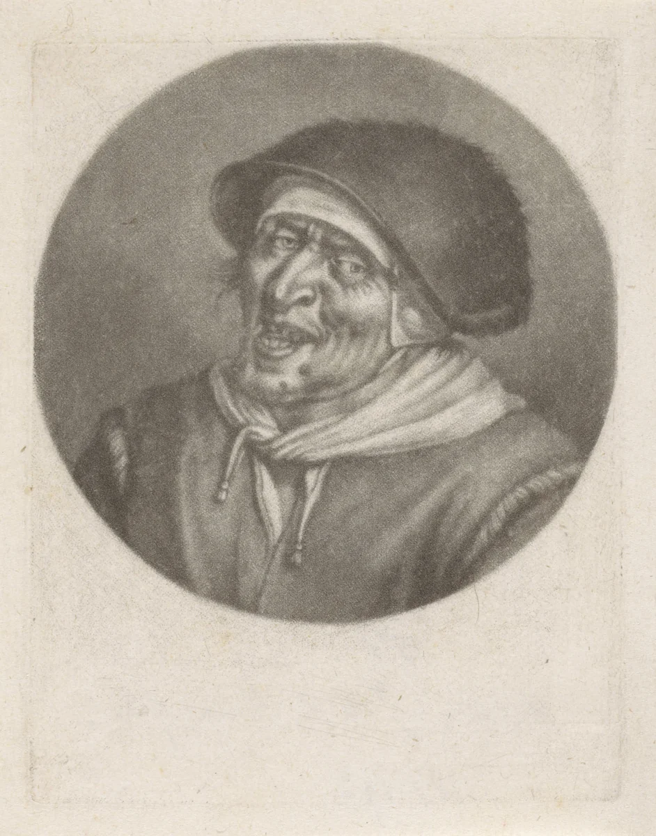 Kop van een zingende man by anonymous, print, 1650-1800