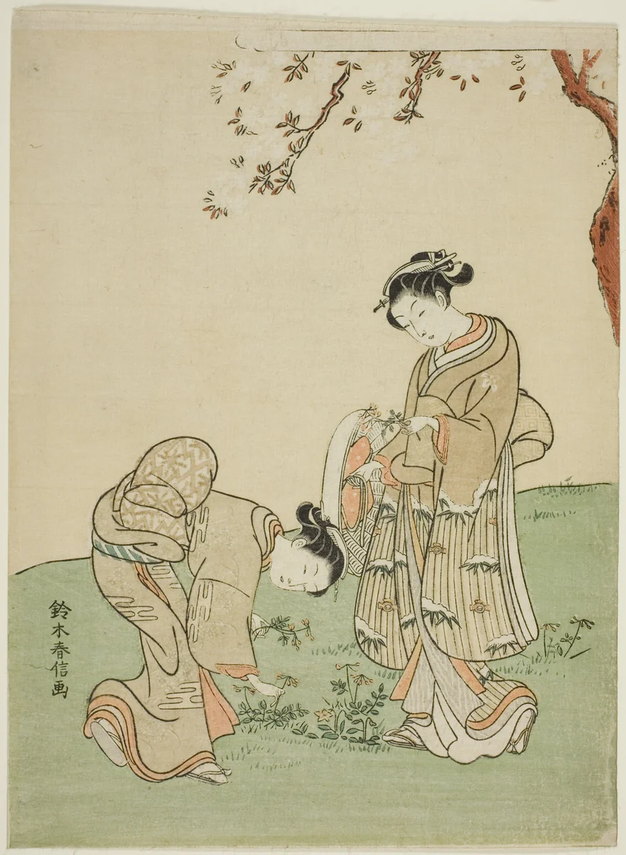 Gathering Spring Flowers by Suzuki Harunobu (鈴木春信), print, 1762-1770