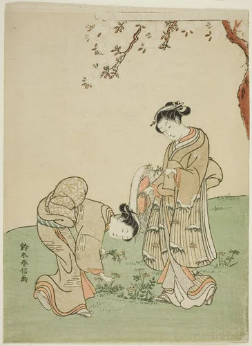 Gathering Spring Flowers by Suzuki Harunobu (鈴木春信), print, 1762-1770