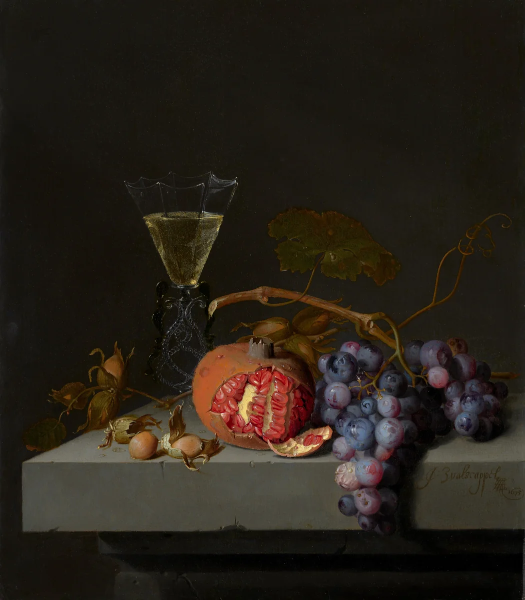 Still Life with Fruit by Jacob van Walscapelle, painting, 1675