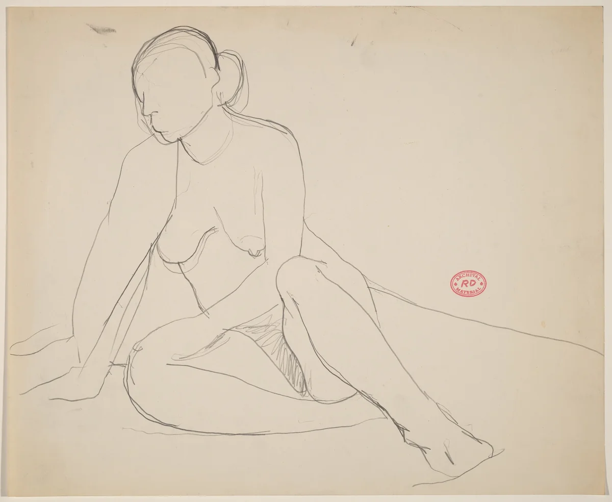 Untitled [seated nude leaning on her right arm] by Richard Diebenkorn, drawing, 1955-1967