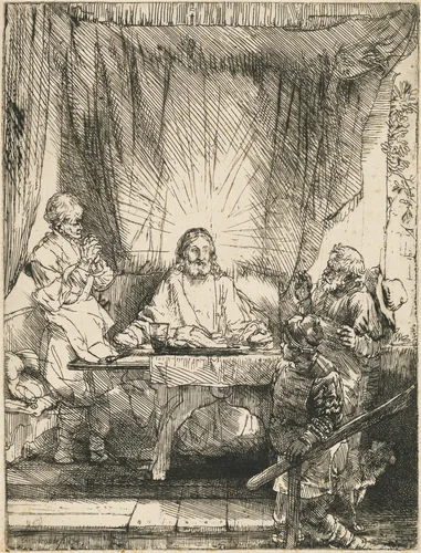 Christ at Emmaus: the Larger Plate by Rembrandt van Rijn, print, 1654