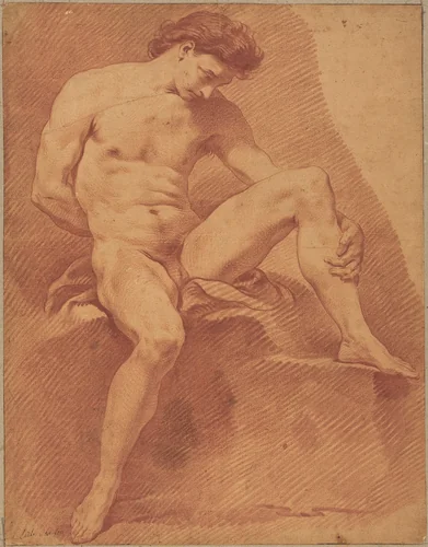 A Seated Male Nude by Carle van Loo, drawing, 1705-1765