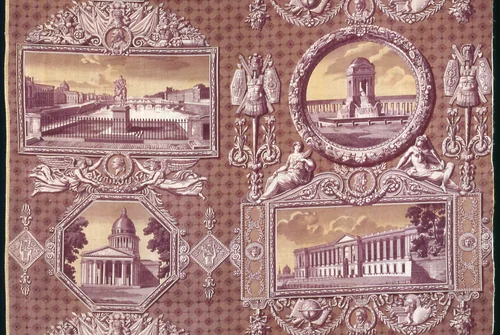 Les Monuments de Paris (The Monuments of Paris) (Furnishing Fabric) by Hippolyte Lebas, textile, 1816-1820